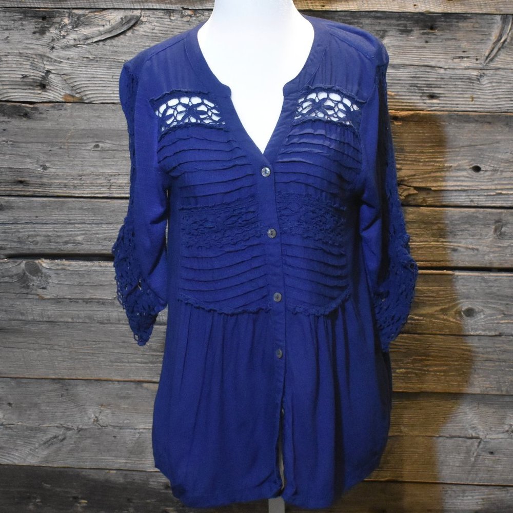 Vintage America Blue Lacey Bohemian Peasant Shirt